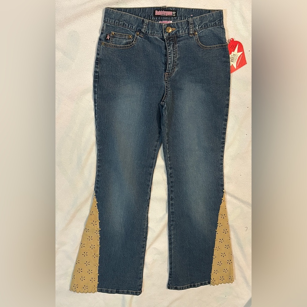 Bubblegum Blue Jeans with Tan Flare Accents